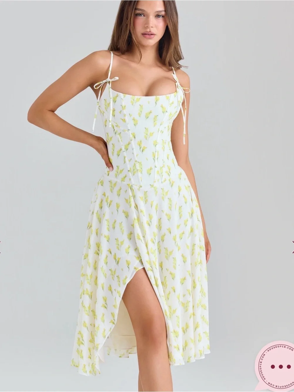 House of cb Yvette lemon floral print dress - Picture 2 of 5